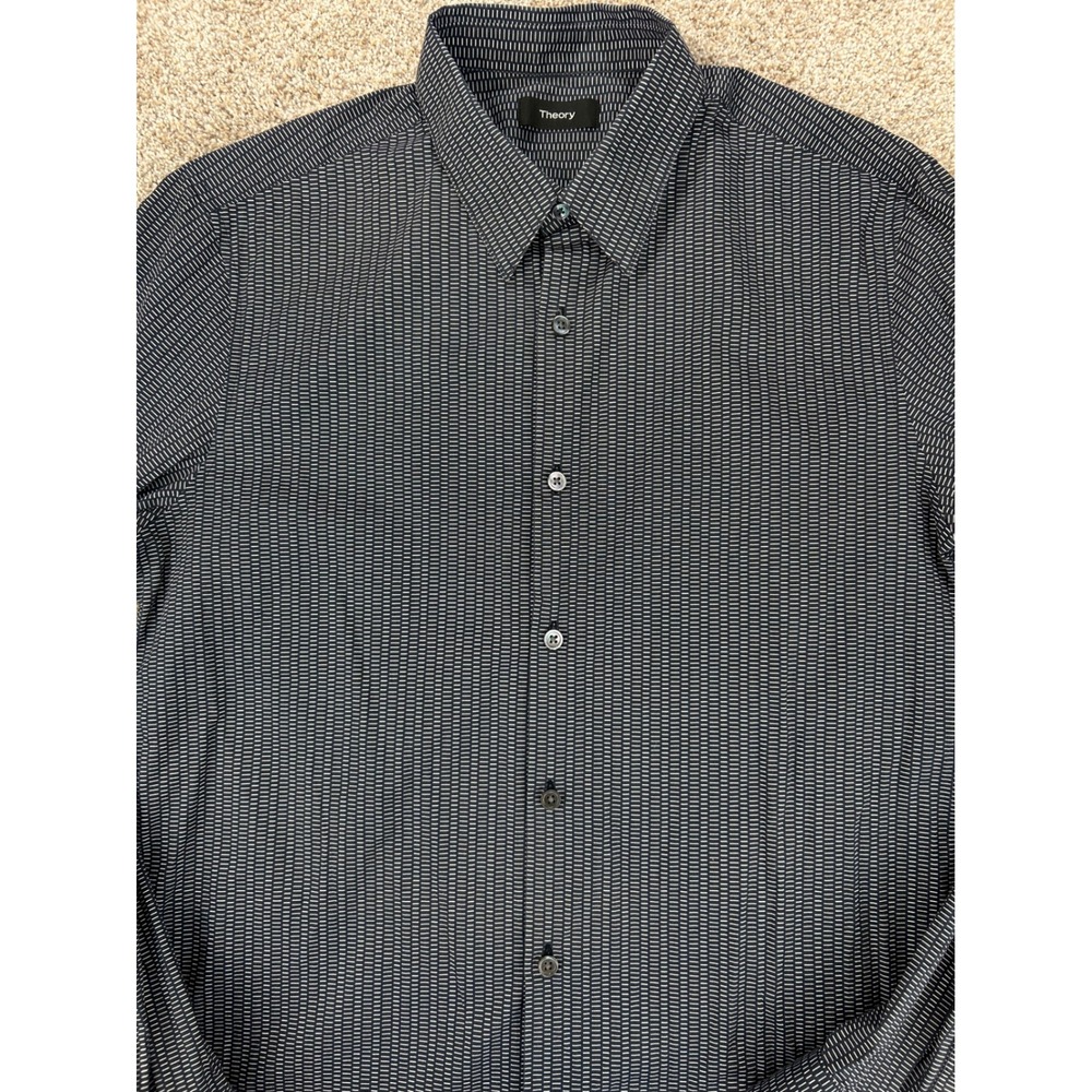 Theory Minimalist Mens Navy Micro Dash Long Sleeve Button Down Shirt Size M